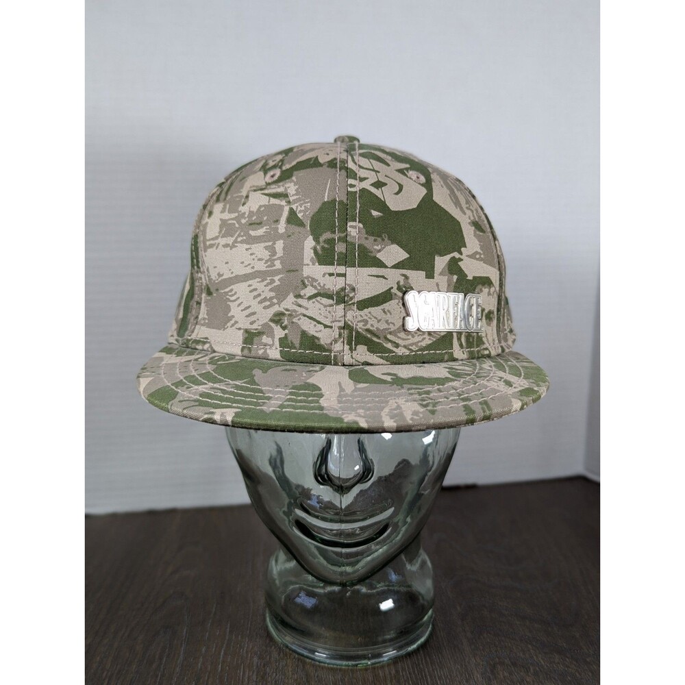 VTG SCARFACE Movie Scene Camo Print Fitted Cap Hat XL Green Tan Camouflage